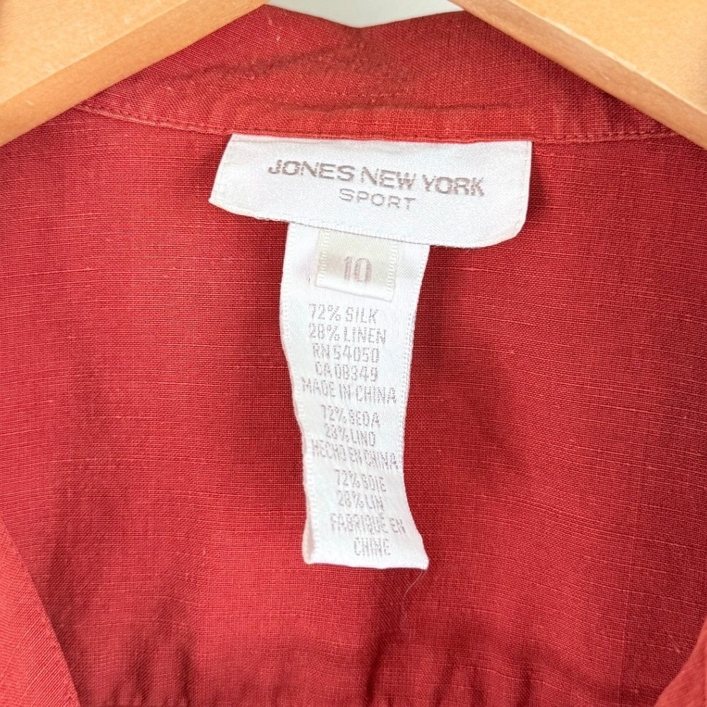Jones New York Sport Silk Linen Shirt Dress 10 Red - Picture 3 of 10